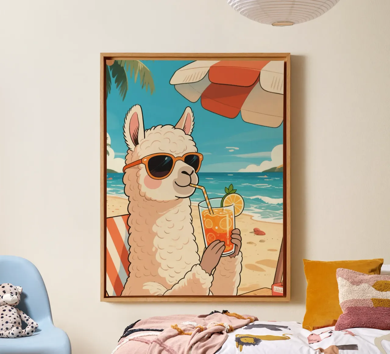 alpacas on vacation at the beach tela con Cornice a cassetta da knowledge