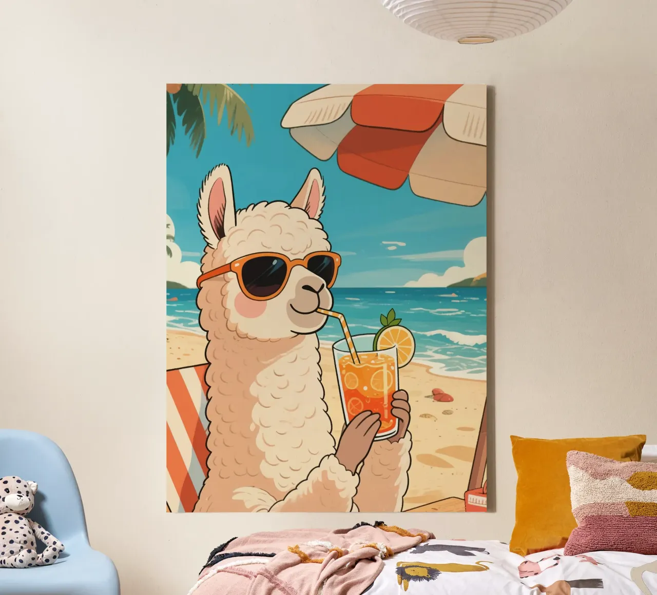alpacas on vacation at the beach tela con Cornice a cassetta da knowledge