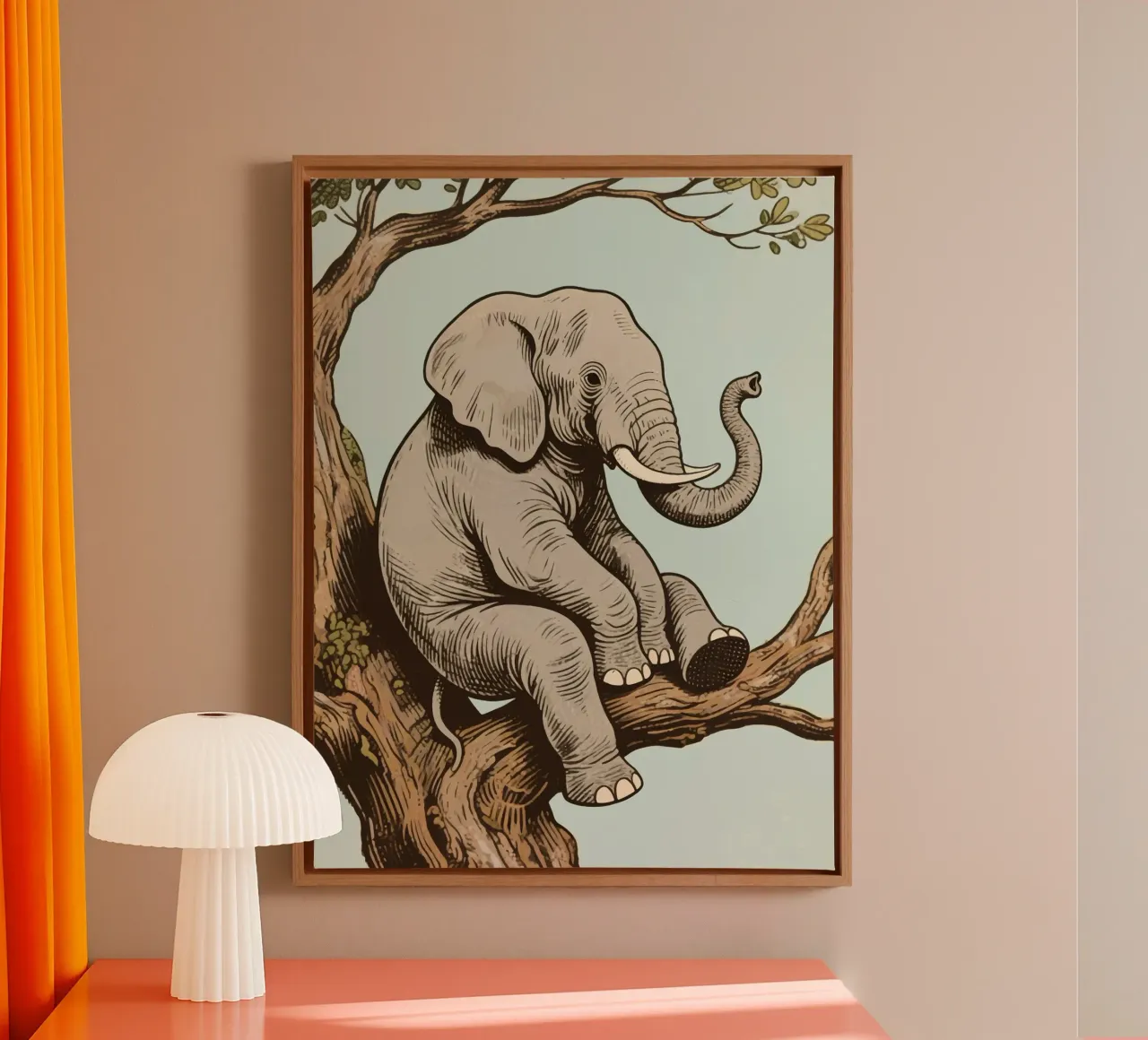 elephant on a tree lienzo con Marco flotante de knowledge