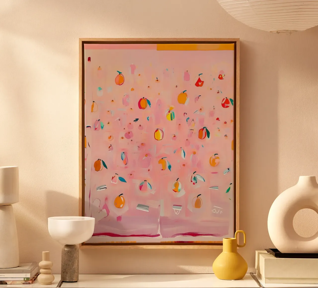 Rosa Minimalismus – Abstrakte Orangenkunst canvas met Baklijst van Grünkraftwerk