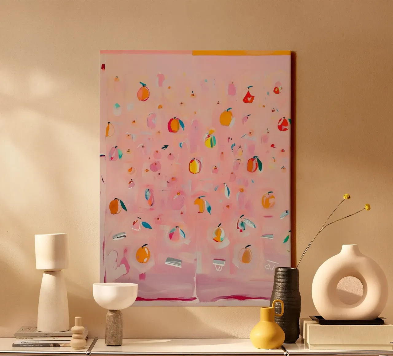 Rosa Minimalismus – Abstrakte Orangenkunst canvas met Baklijst van Grünkraftwerk
