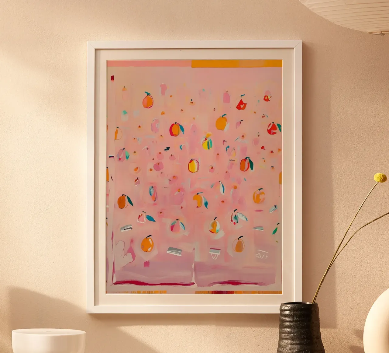 Rosa Minimalismus – Abstrakte Orangenkunst poster con telaio in legno da Grünkraftwerk