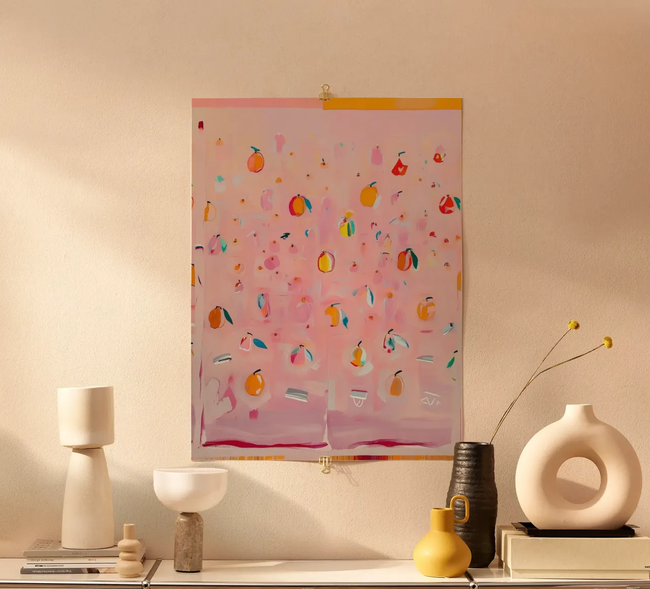 Rosa Minimalismus – Abstrakte Orangenkunst poster con telaio in legno da Grünkraftwerk