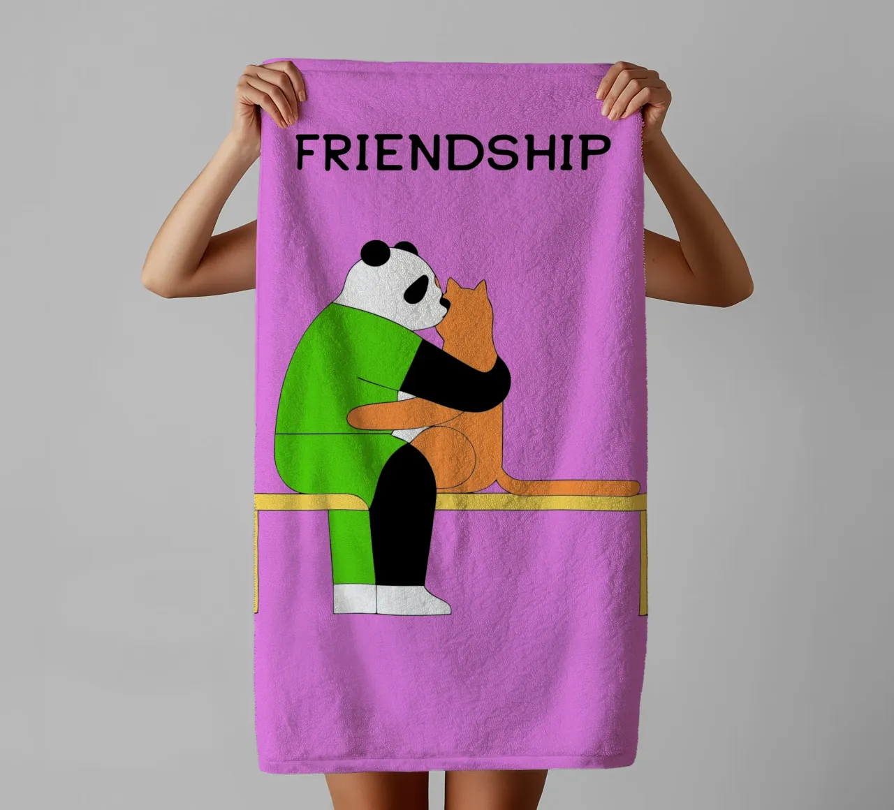 Panda Hugging Cat towel by OUR SHOP