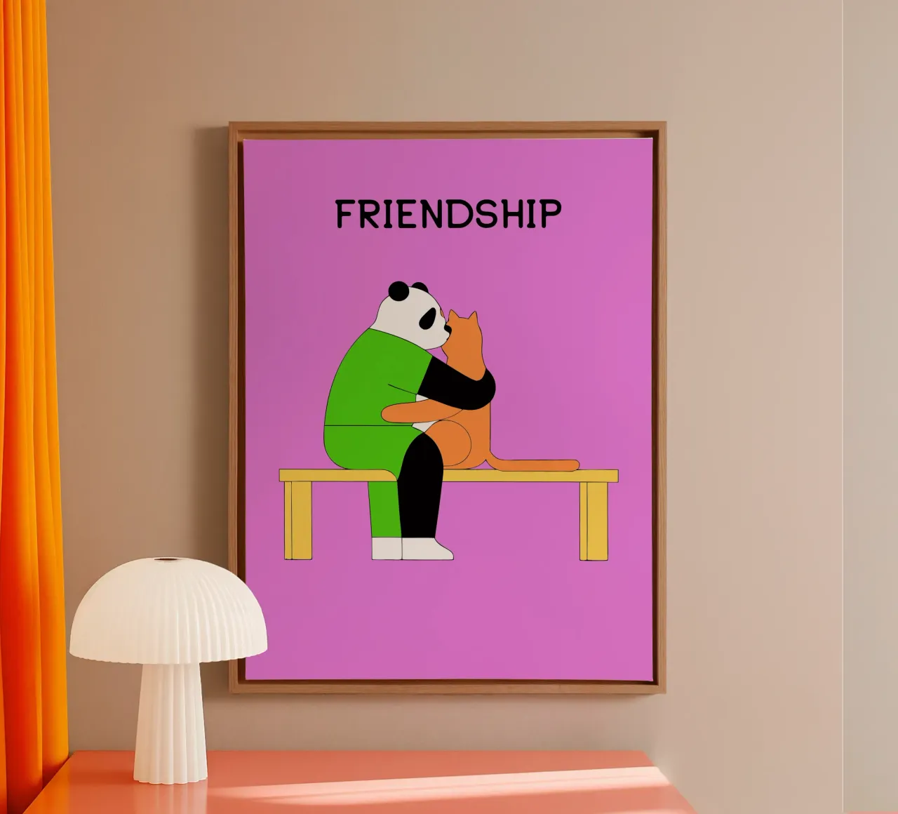Panda Hugging Cat canvas with Floater frame by OUR SHOP