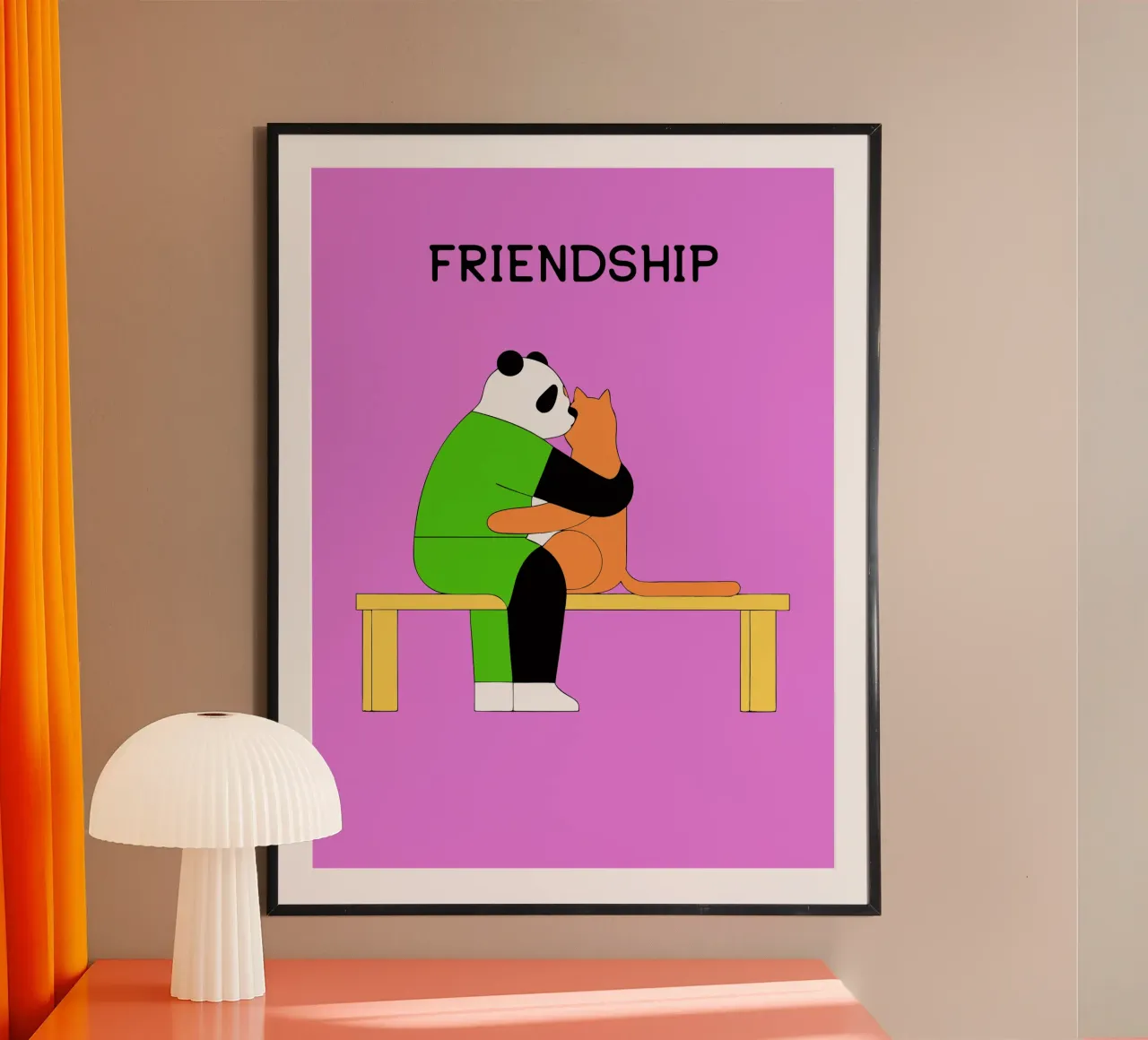 Panda che abbraccia un gatto poster con telaio in legno da OUR SHOP