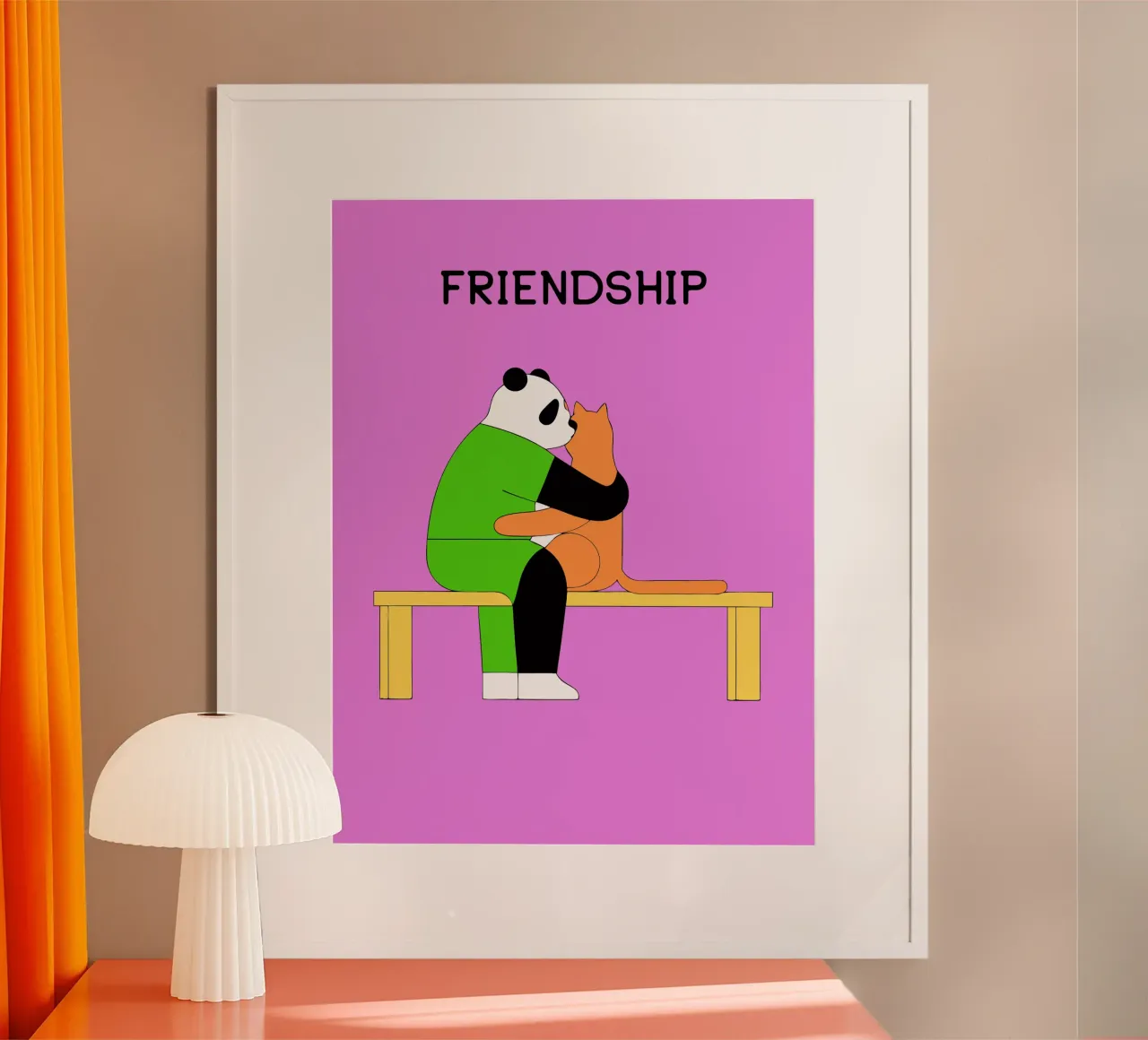 Panda che abbraccia un gatto poster con telaio in legno da OUR SHOP