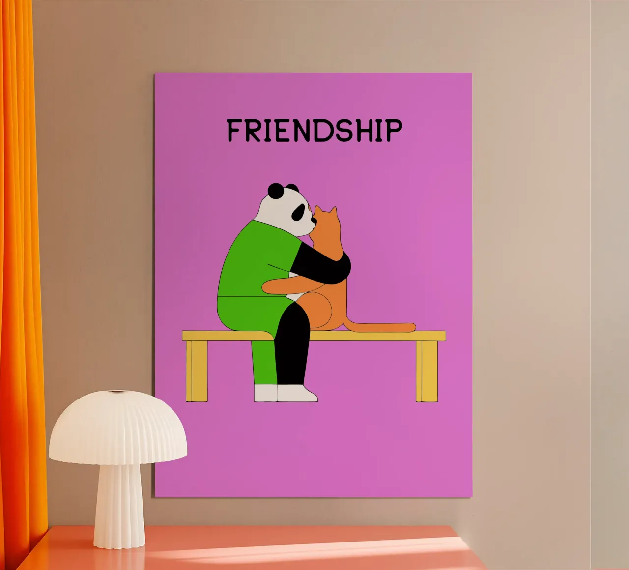 Panda che abbraccia un gatto poster con telaio in legno da OUR SHOP