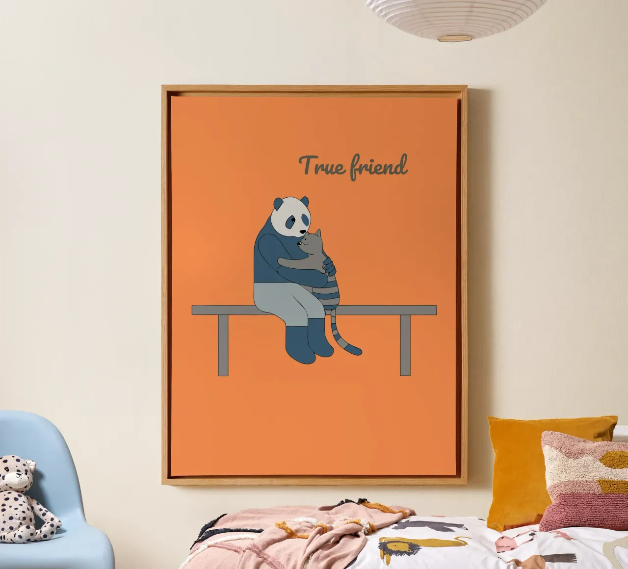 Panda Hugging Cat canvas with Floater frame by OUR SHOP