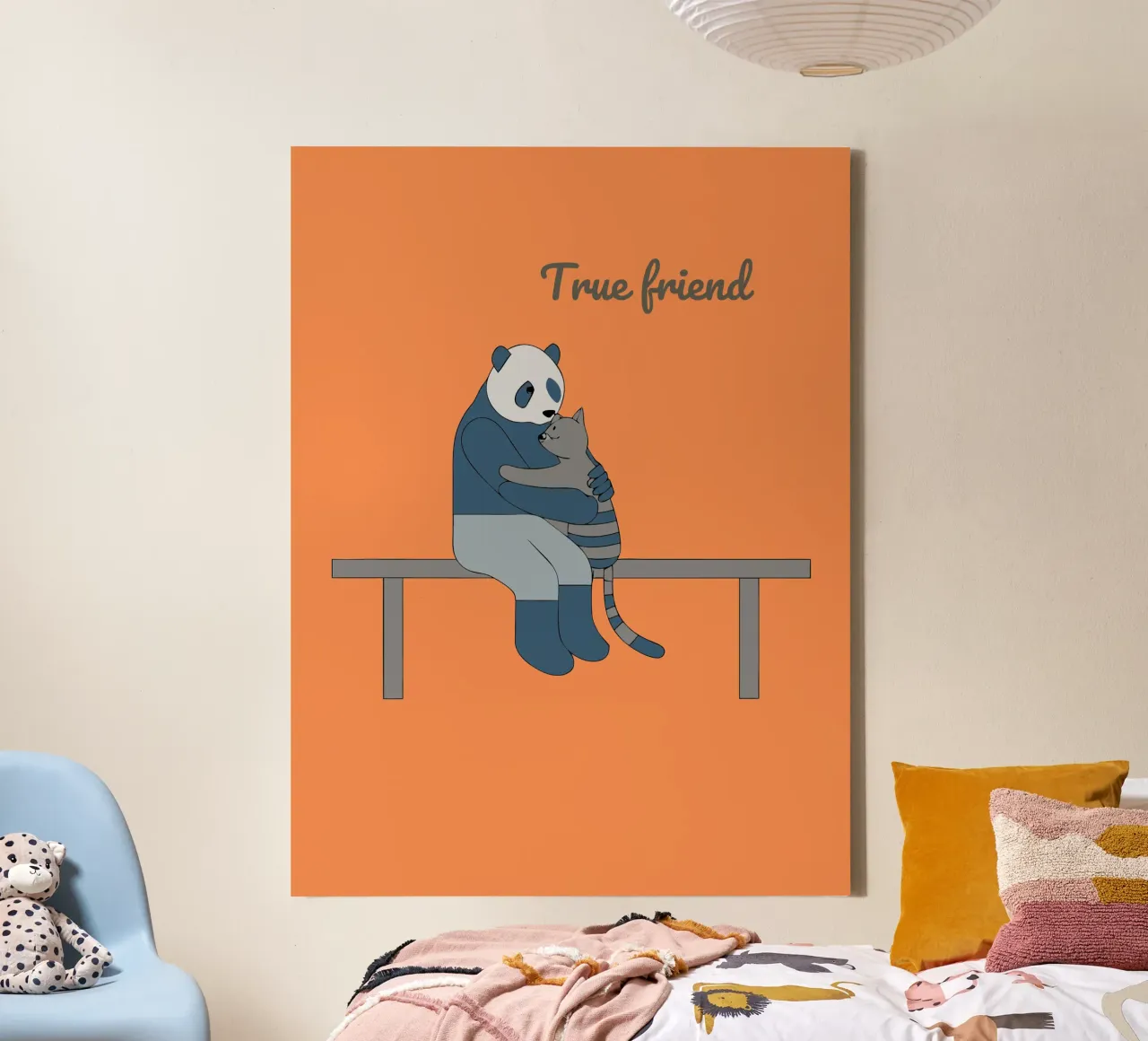 Panda Hugging Cat canvas with Floater frame by OUR SHOP