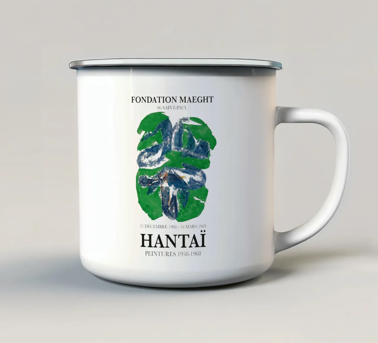 Simon Hantai print, groen en blauw abstract emaille mok van Lonnieprints