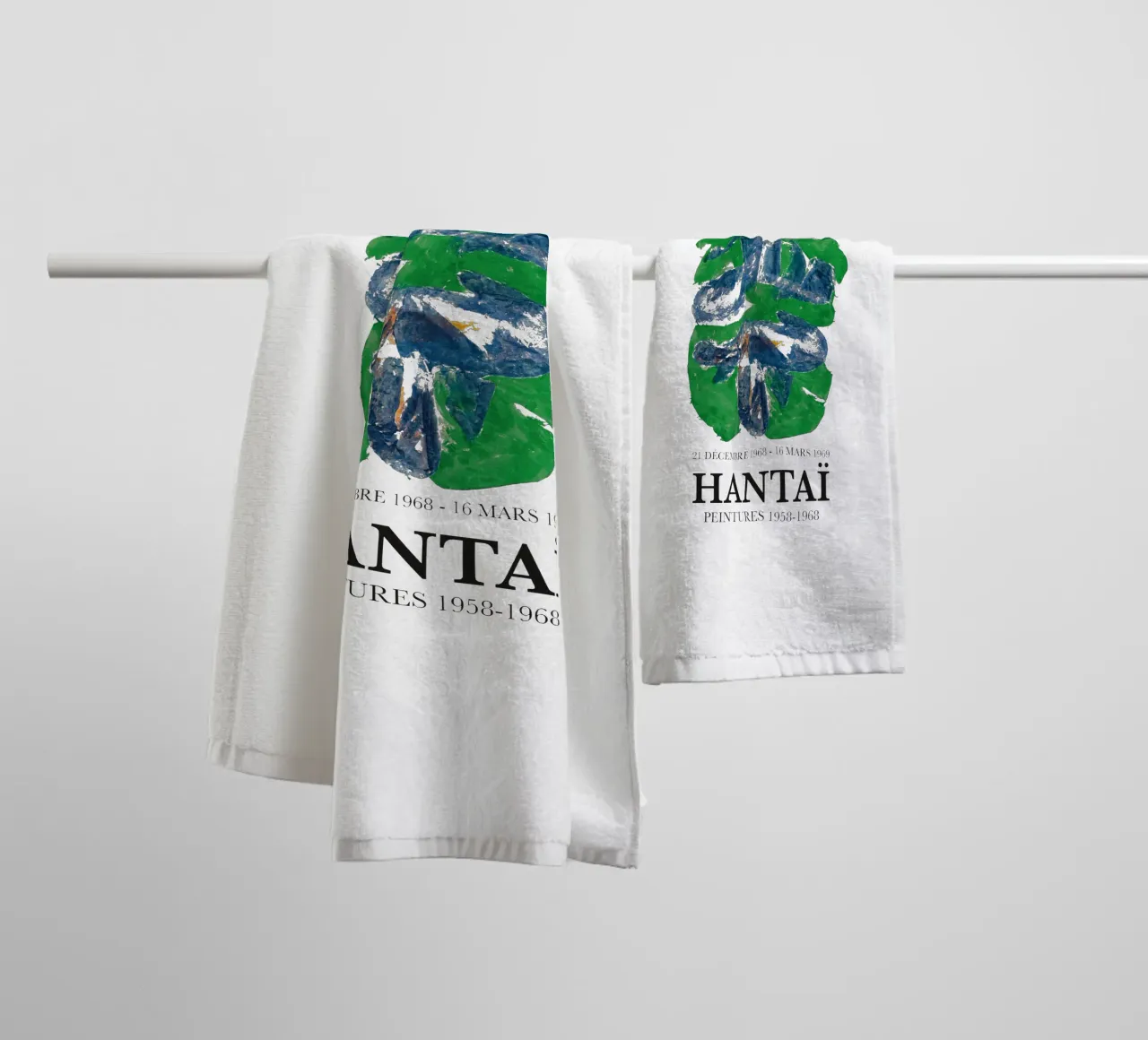 Simon Hantai Print, Green and Blue Abstract towel by Lonnieprints