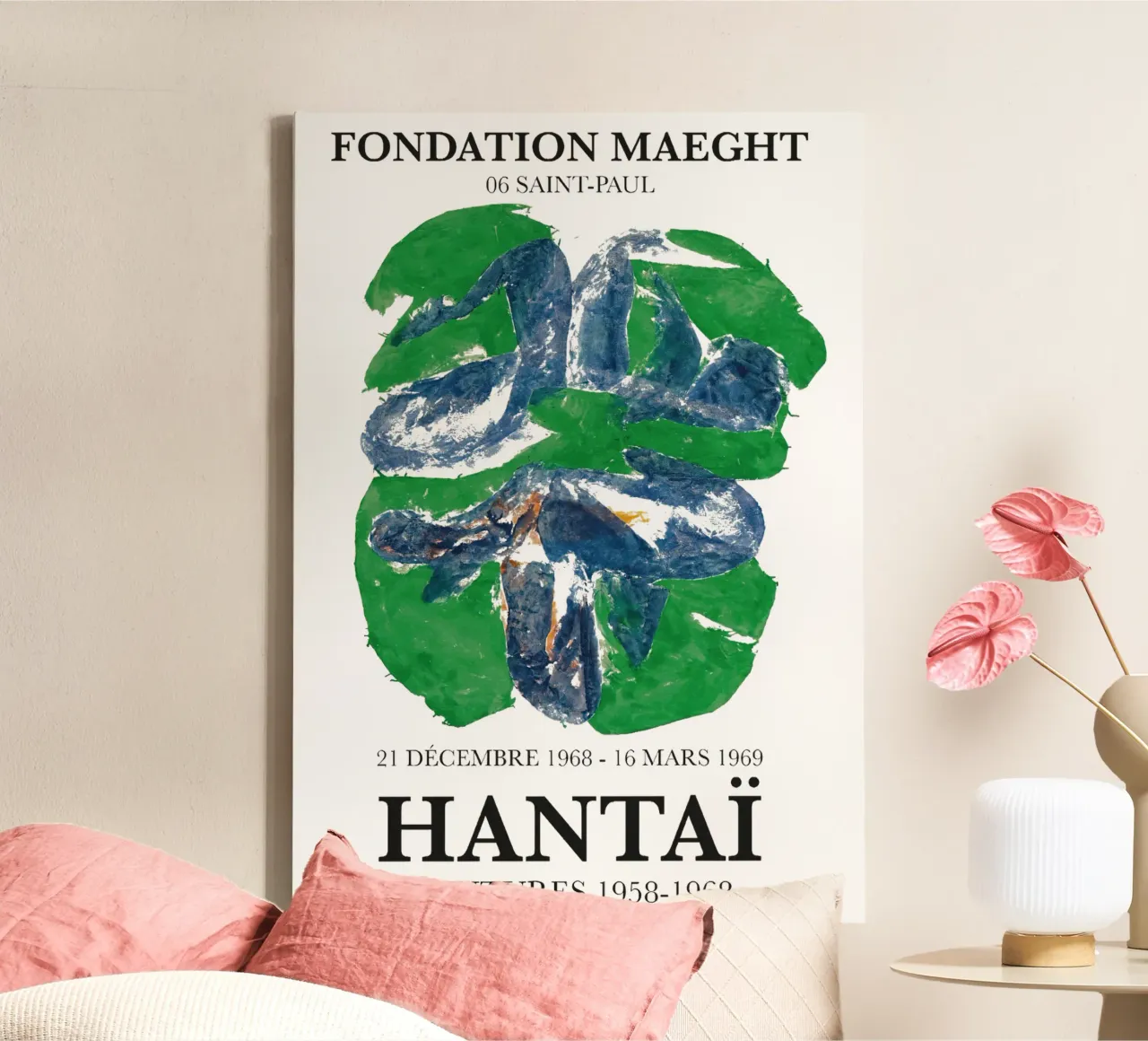 Simon Hantai Stampa, Verde e blu astratto tela con Cornice a cassetta da Lonnieprints