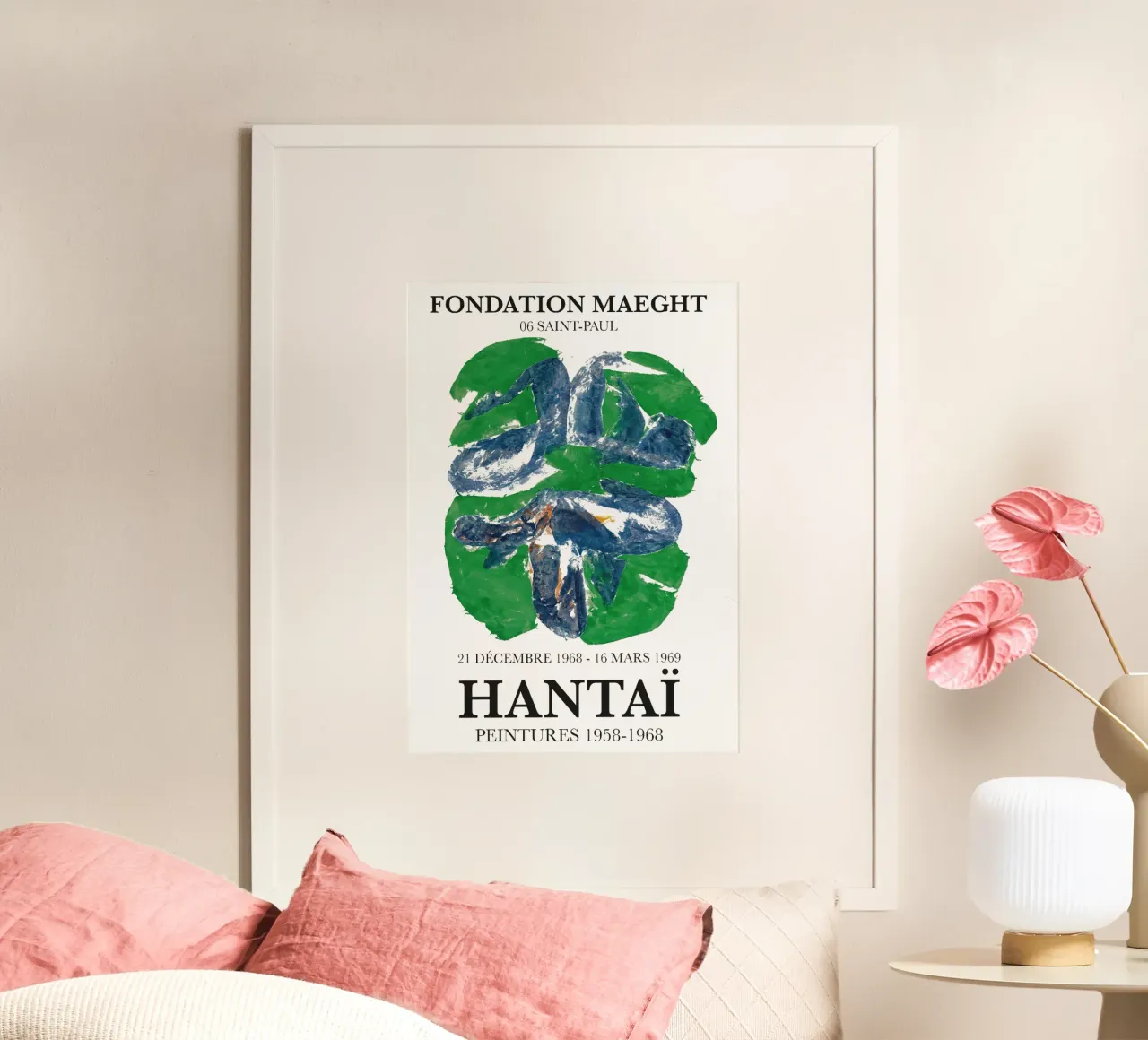 Simon Hantai Print, Abstracto verde y azul poster con marco de aluminio de Lonnieprints