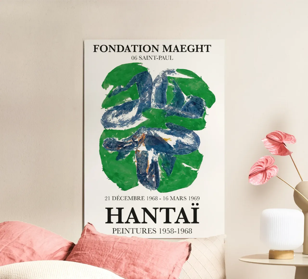 Simon Hantai Print, Abstracto verde y azul poster con marco de aluminio de Lonnieprints
