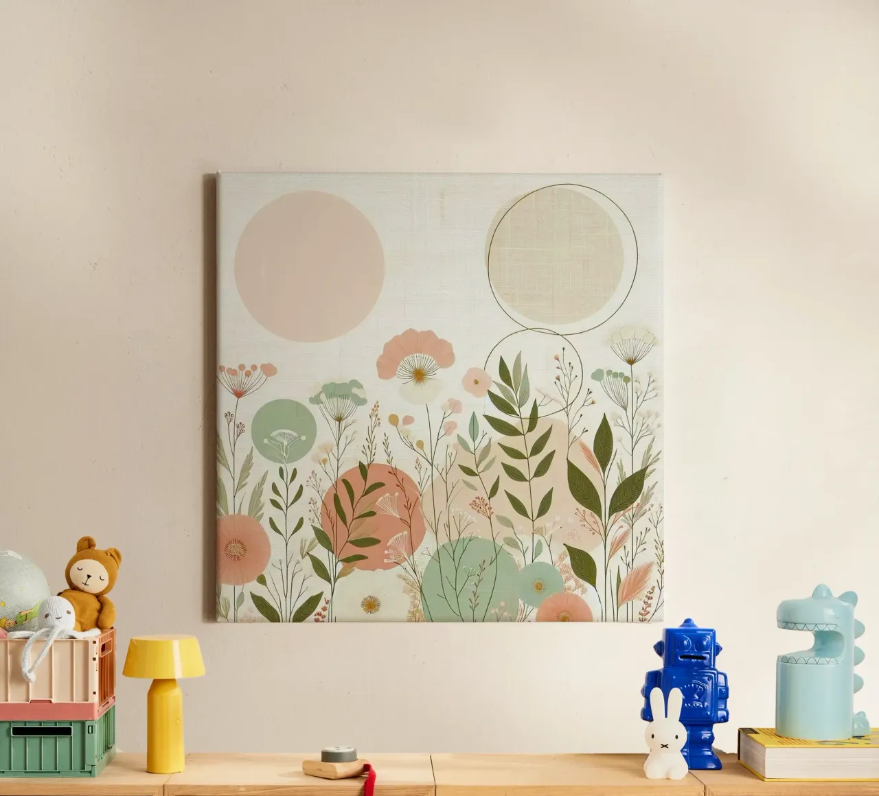 line and circle in forest of branch canvas with Floater frame by miracle