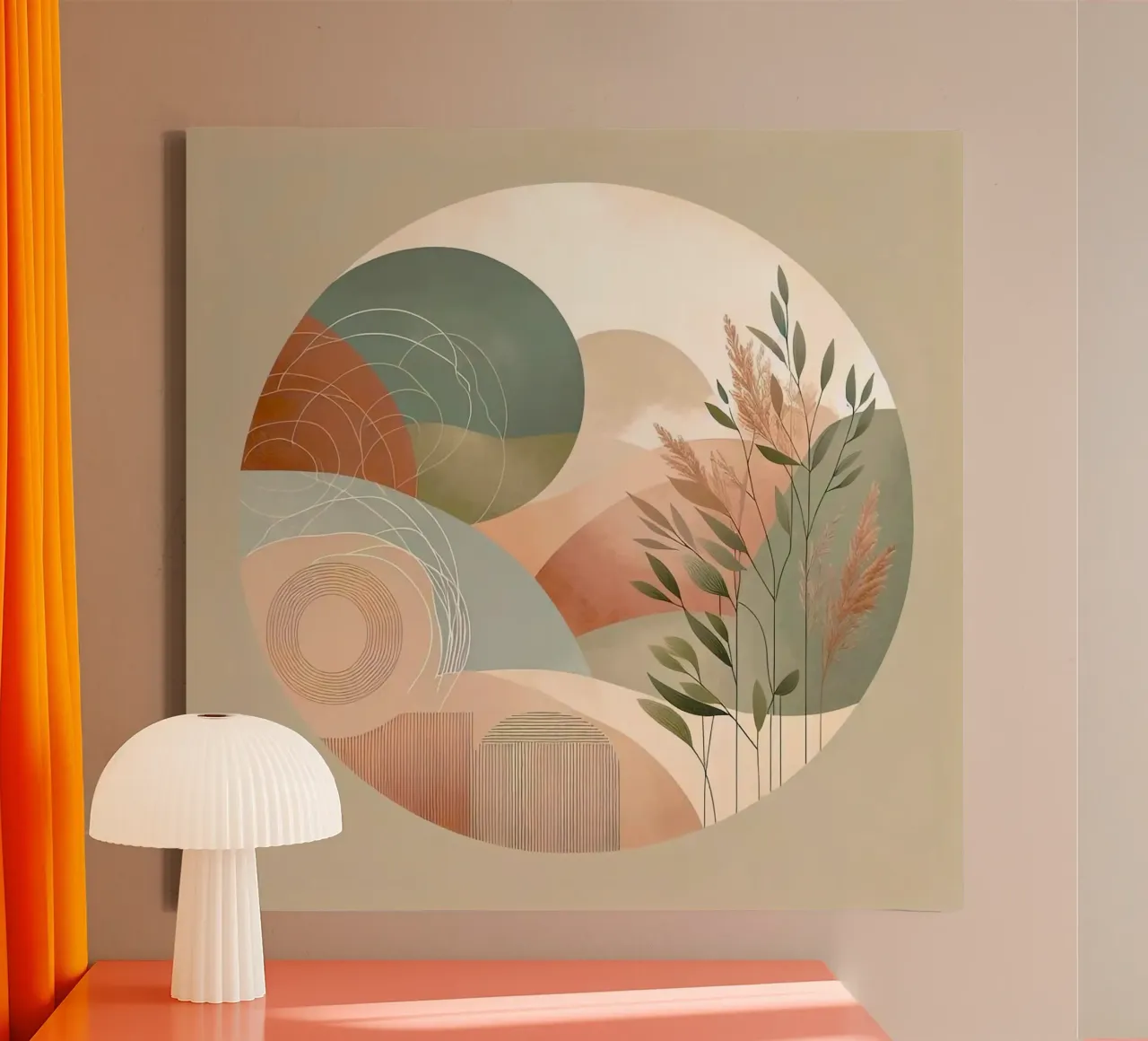 nature in circle window canvas with Floater frame by miracle