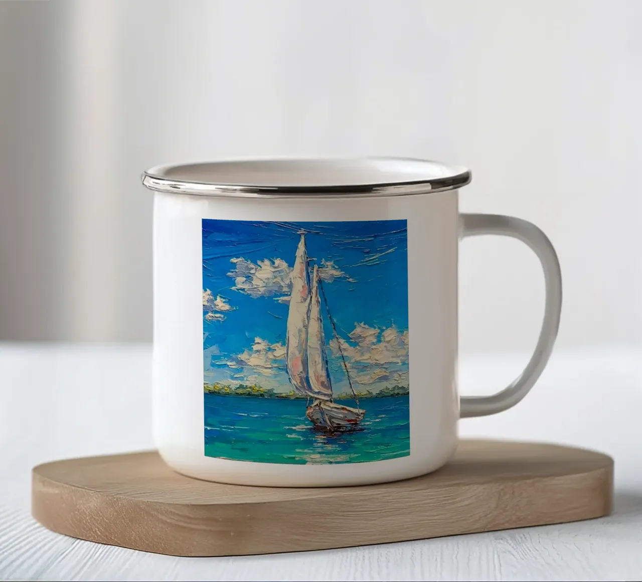 art boat on ocean tazza in smalto da miracle