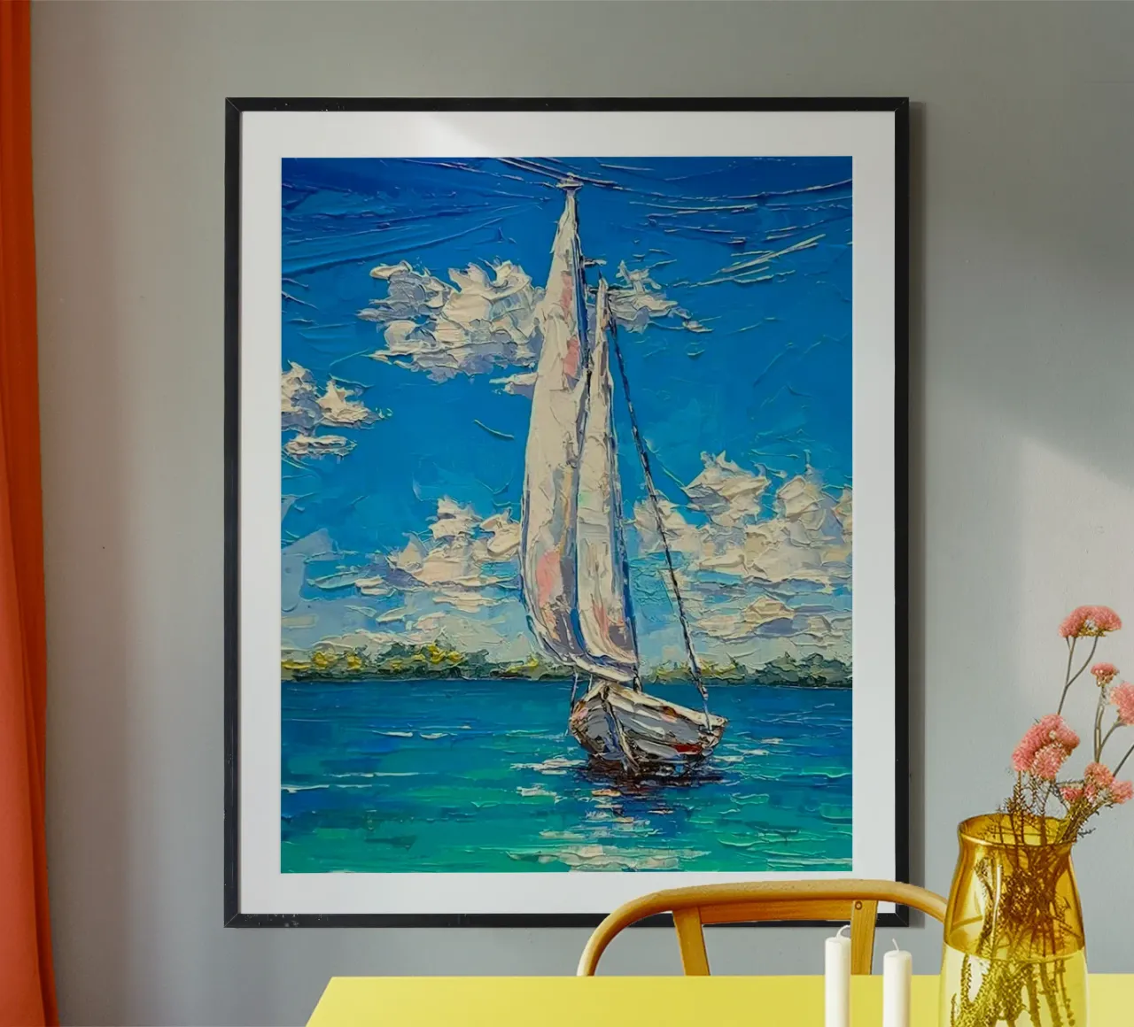 art boat on ocean poster con telaio in alluminio da miracle