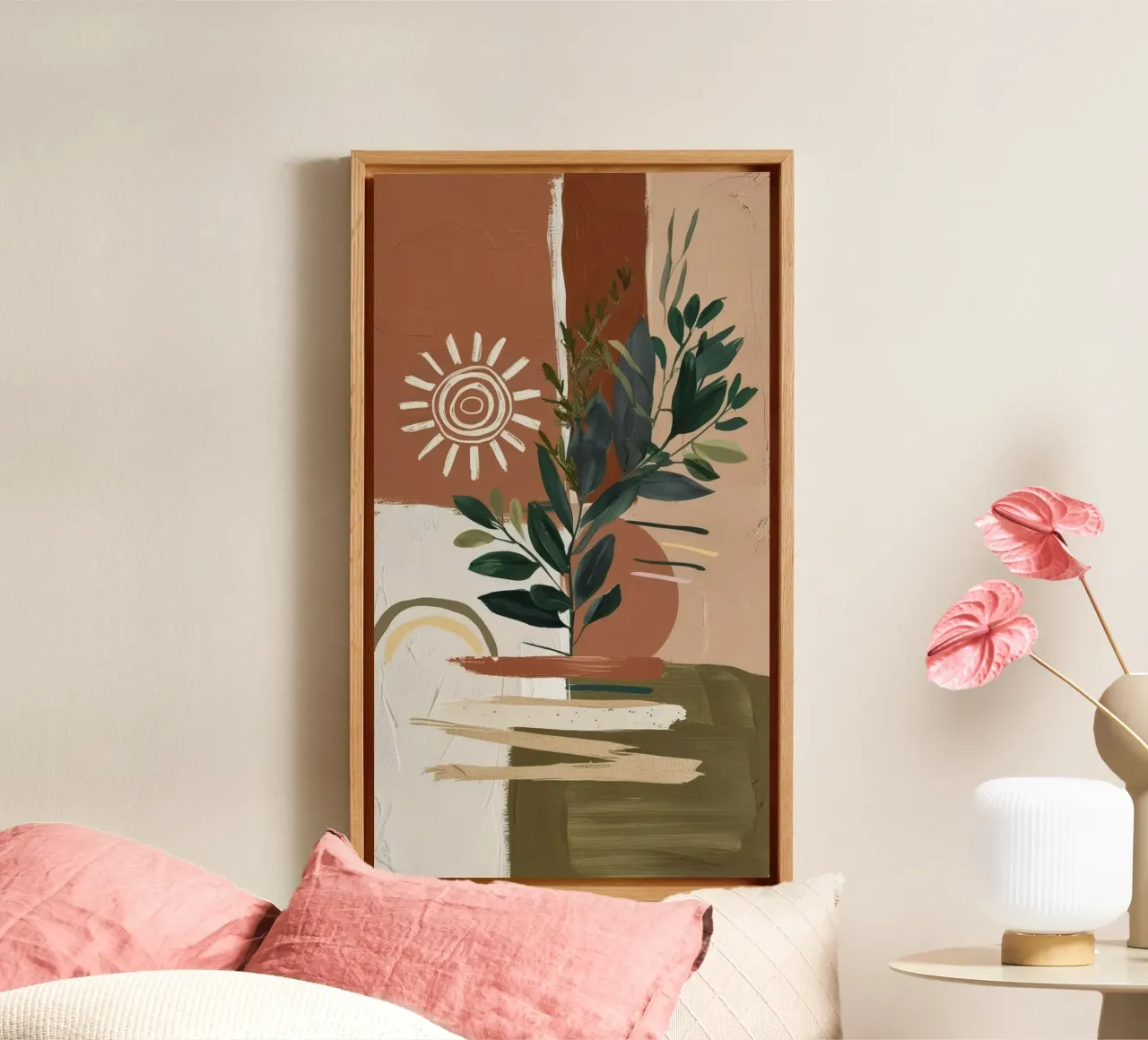 art brown branch colorful canvas with Floater frame by miracle