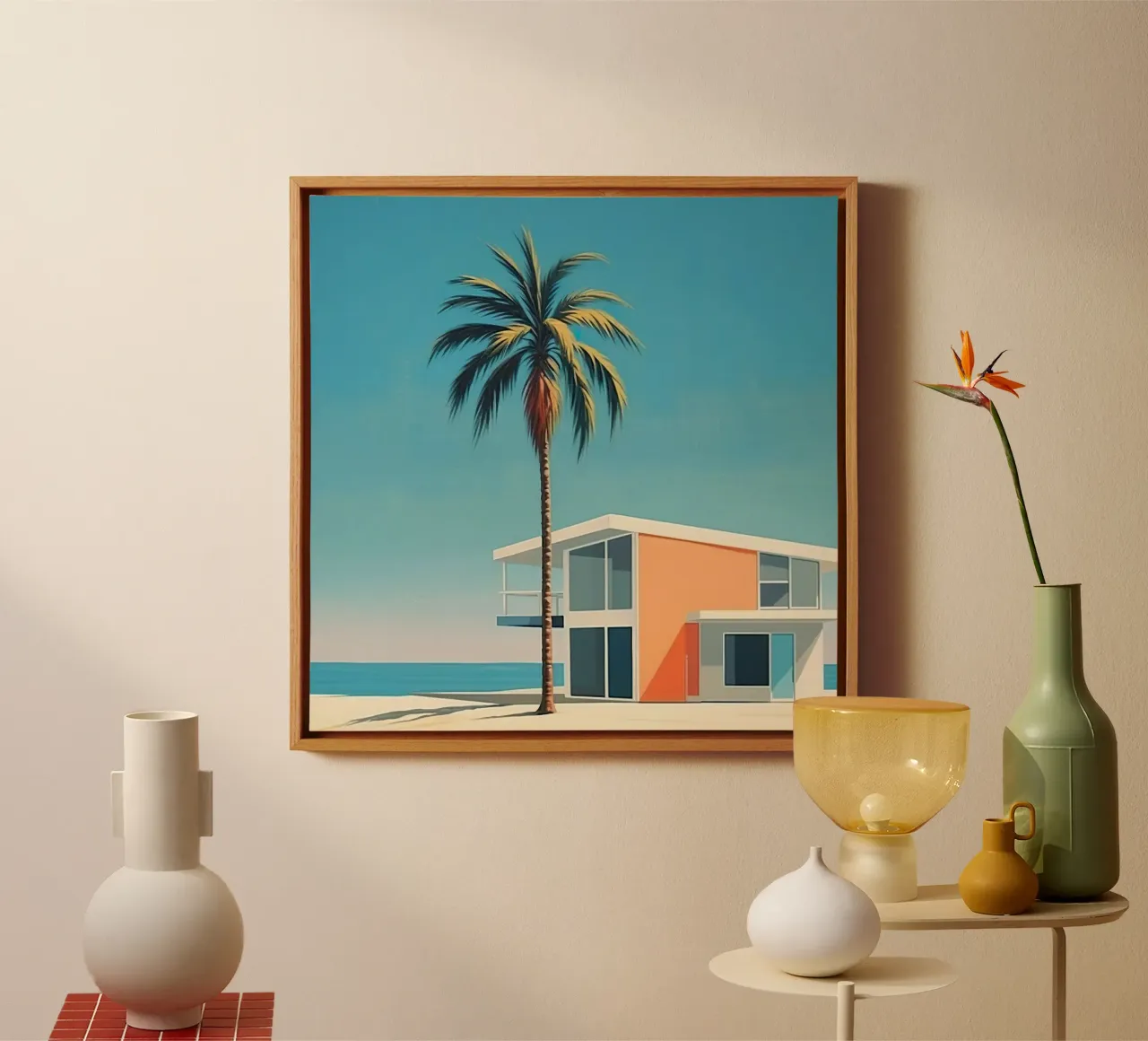 Coconut Trees In The Beach canvas with Floater frame by robertmotoiart
