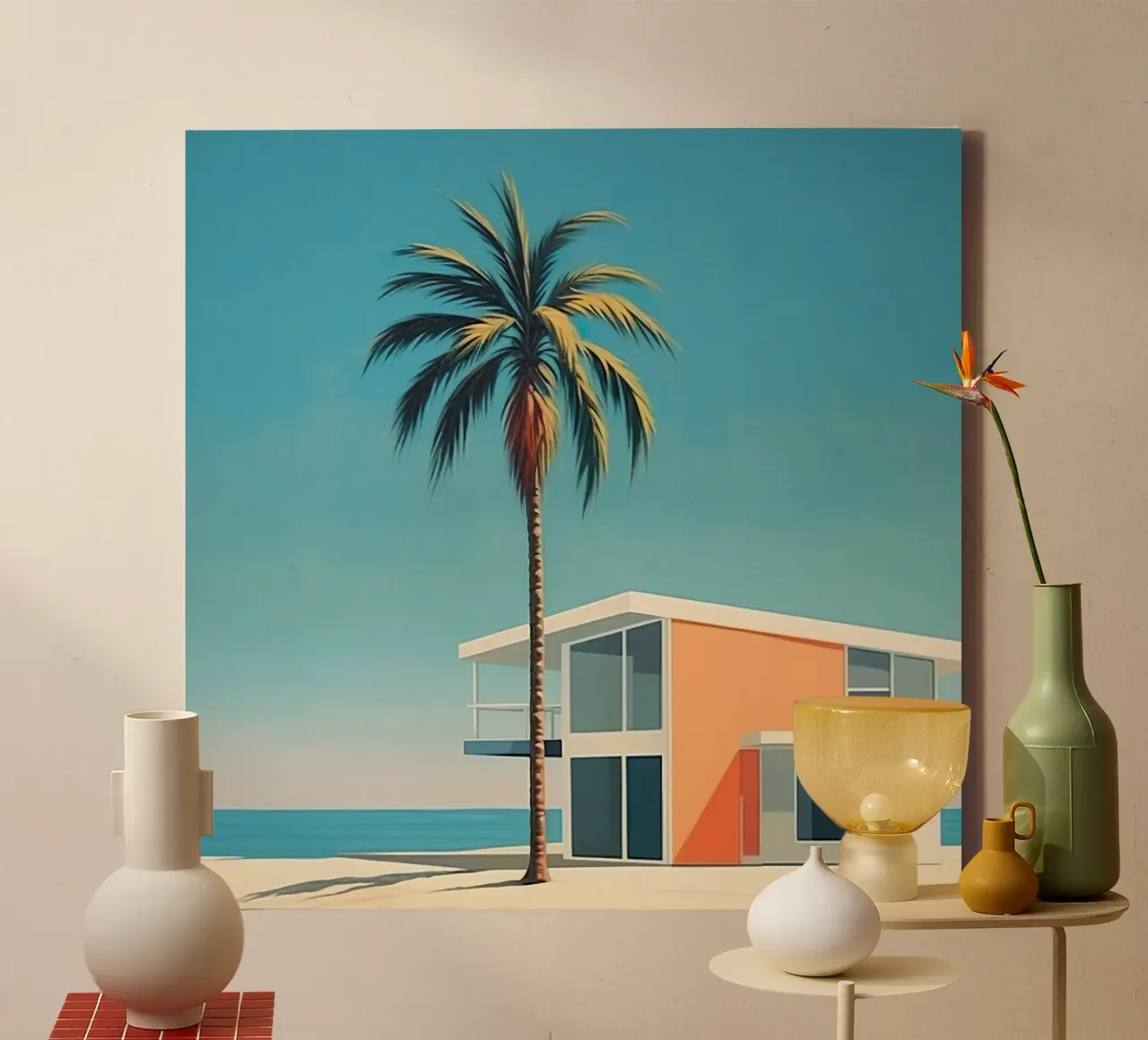 Coconut Trees In The Beach canvas with Floater frame by robertmotoiart