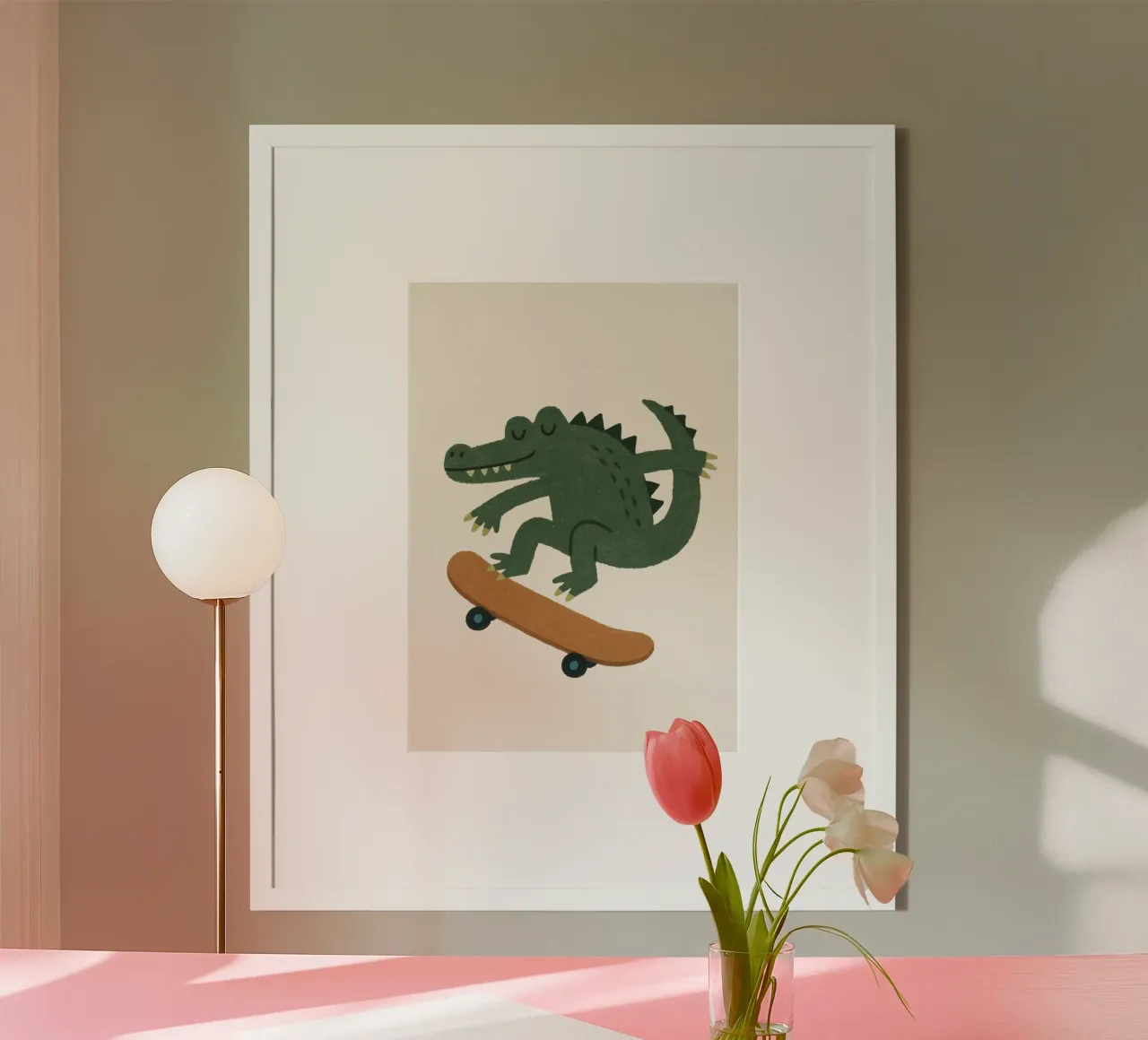 Aligator Skateboarding, stampa per cameretta, decorazione per stanza da gioco per ragazzi poster da Little Lola