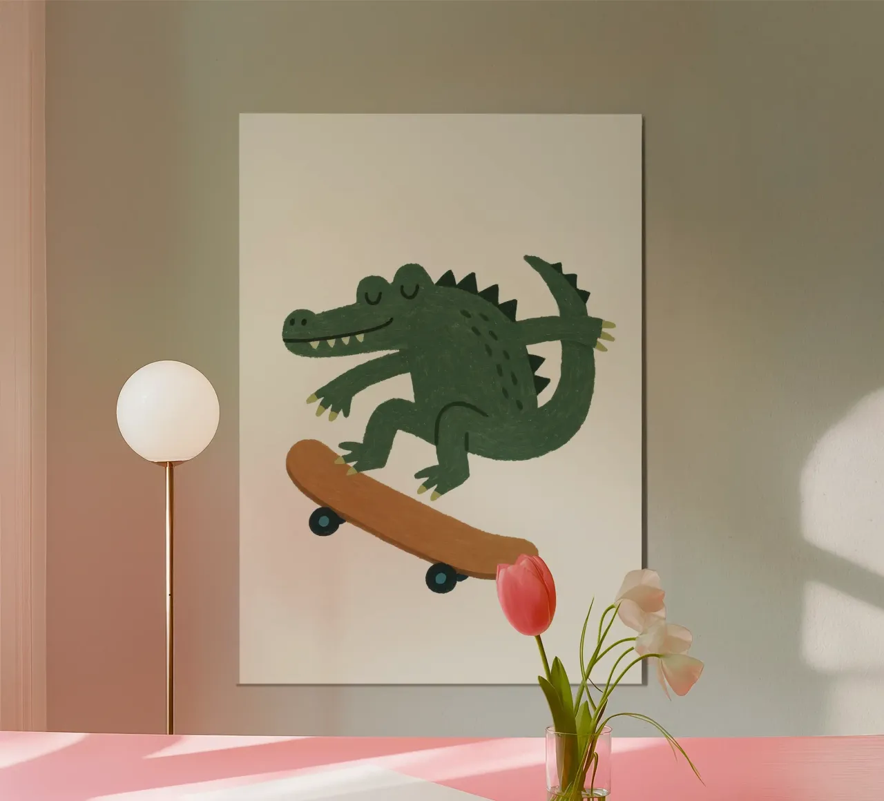 Aligator Skateboarding, stampa per cameretta, decorazione per stanza da gioco per ragazzi poster da Little Lola