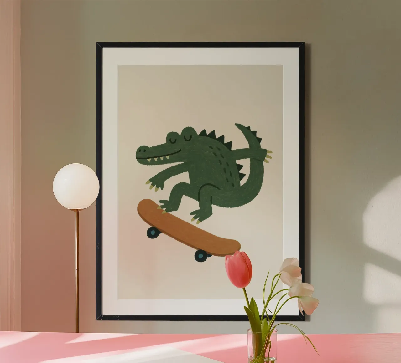 Aligator Skateboarding, stampa per cameretta, decorazione per stanza da gioco per ragazzi poster da Little Lola