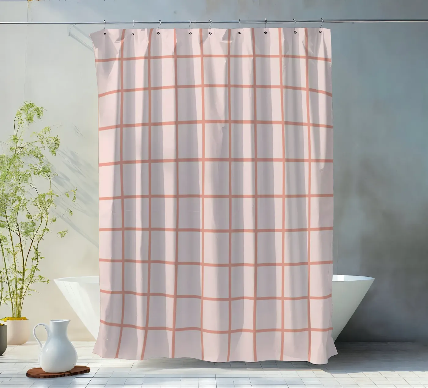 Pfirsich-Gittermuster Duschvorhang von Paigaam Studio