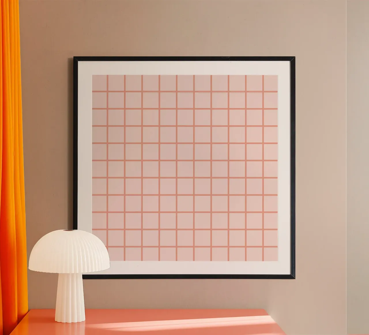 Peach Grid Pattern poster by Paigaam Studio