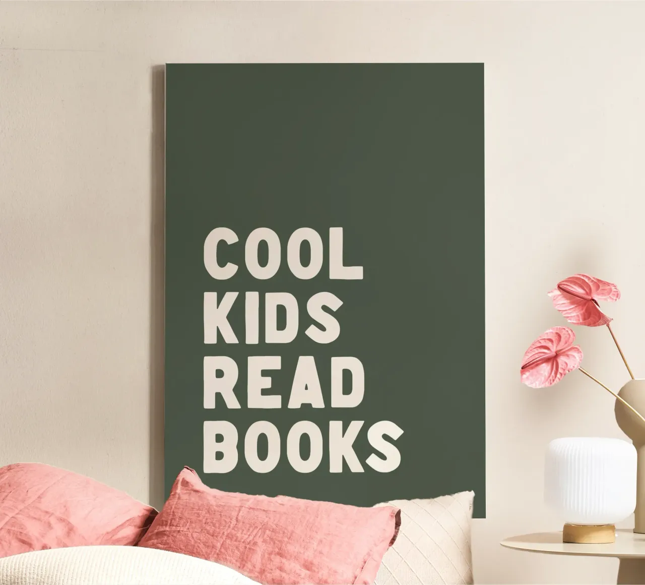 Nursery Print, Cool Kids Read Books, Green Playroom Poster canvas with Floater frame by Little Lola
