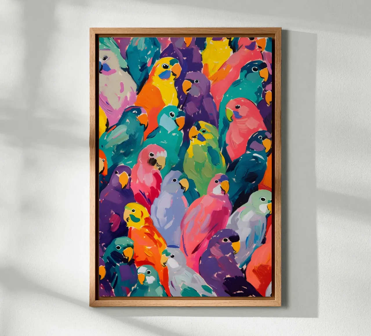 Uccelli di diversi colori tela con Cornice a cassetta da Yaso Design & Art