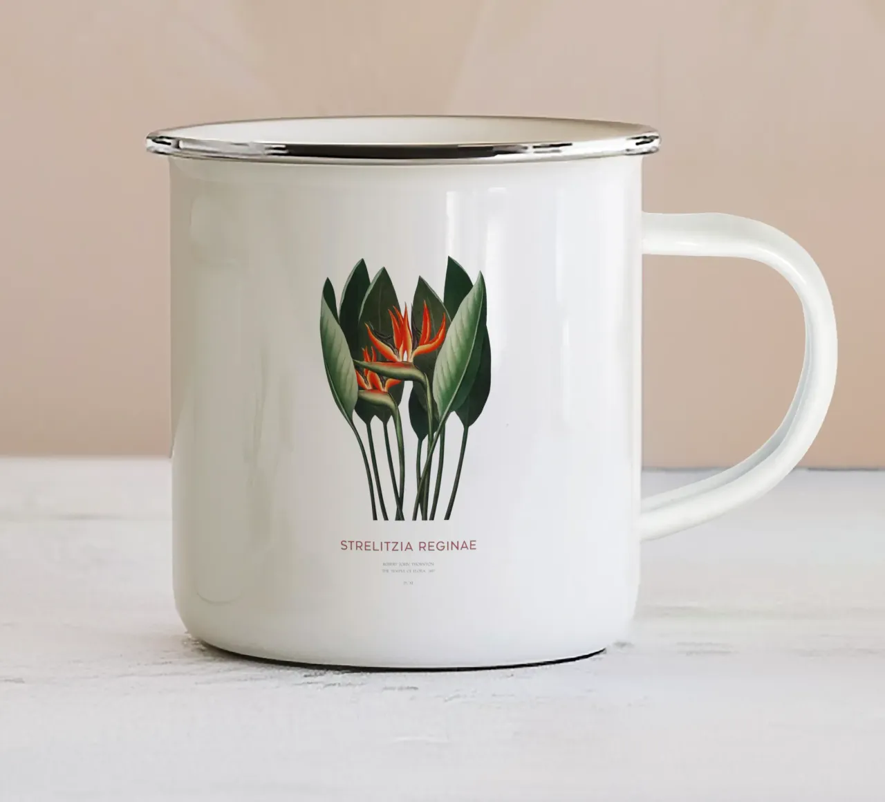 Pianta di fiori di uccello del paradiso tazza in smalto da Vintagrafica