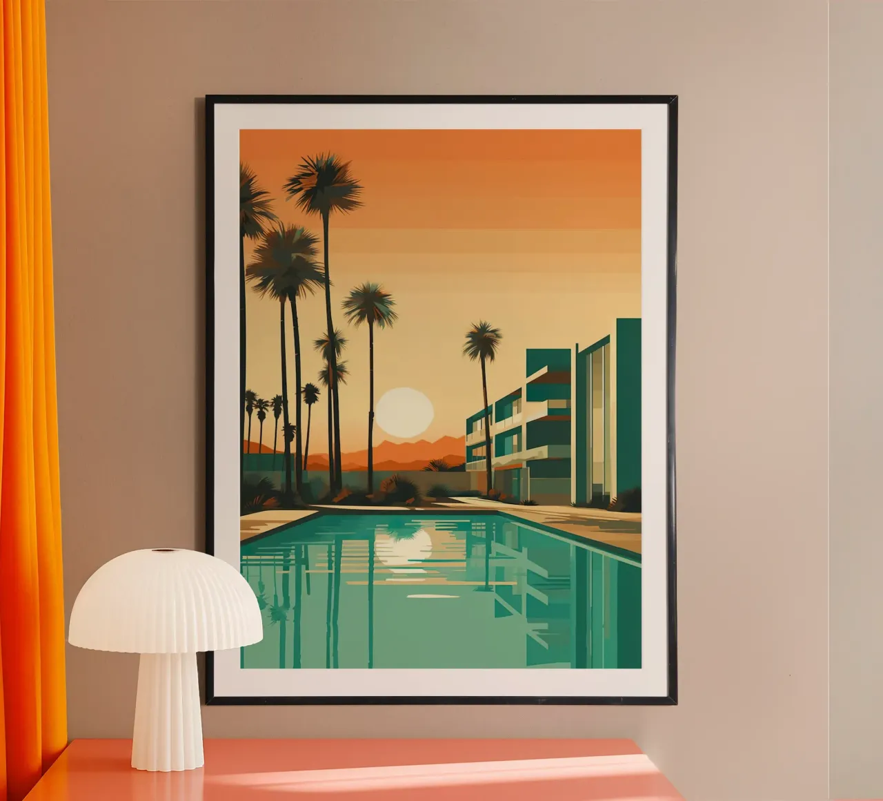 Sunset At The Hotel poster con telaio in legno da lennytravers