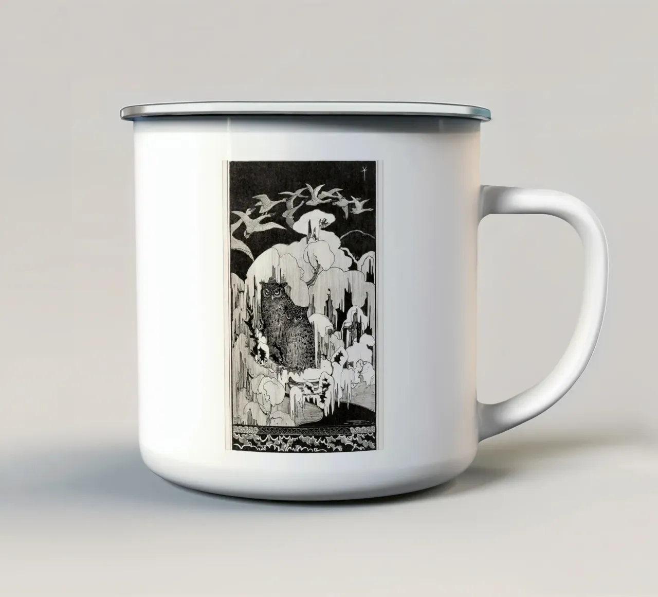 owl illustration tazza in smalto da vintageshop