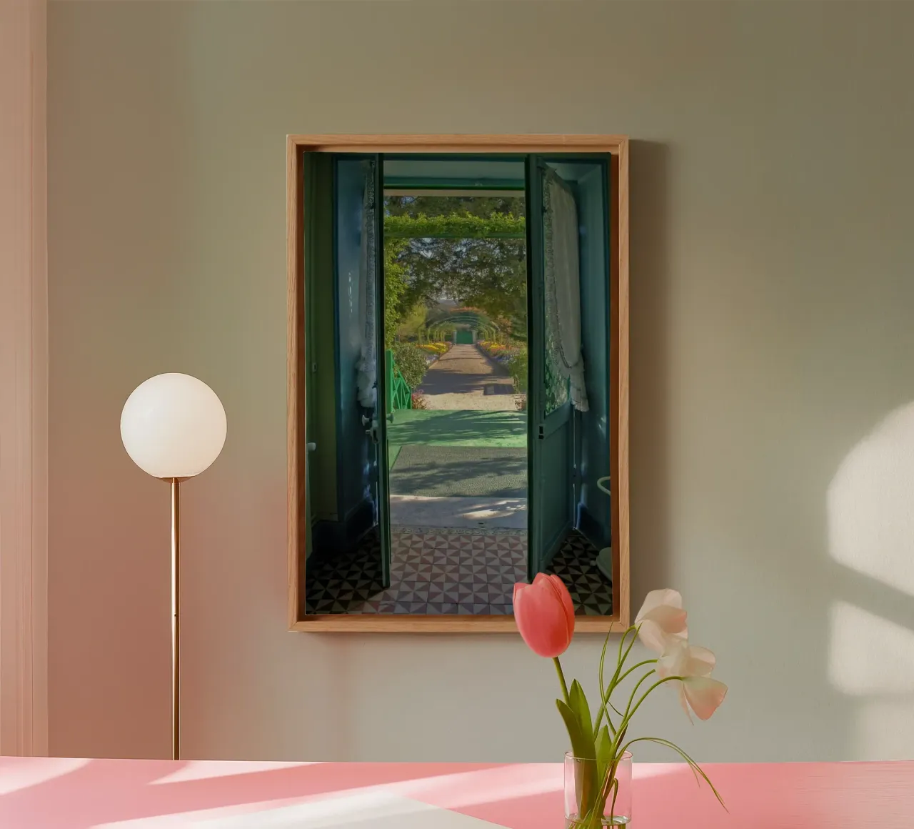 beautiful garden in front of the house canvas with Floater frame by belong shop