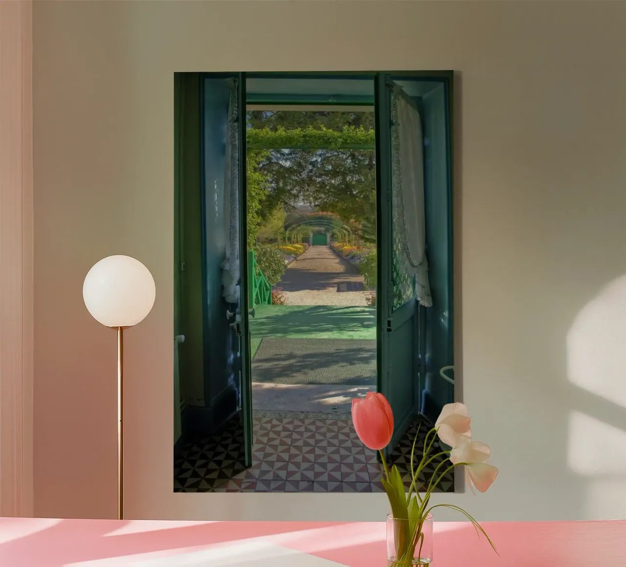 beautiful garden in front of the house canvas with Floater frame by belong shop