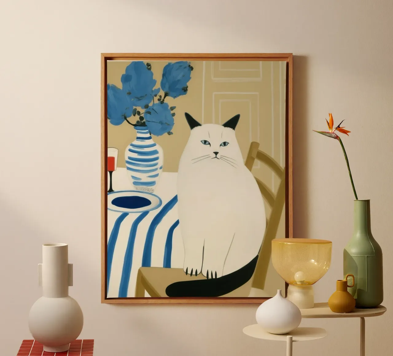 Gatto solo a casa | Romanticismo da bistrot francese tela con Cornice a cassetta da Autofocus