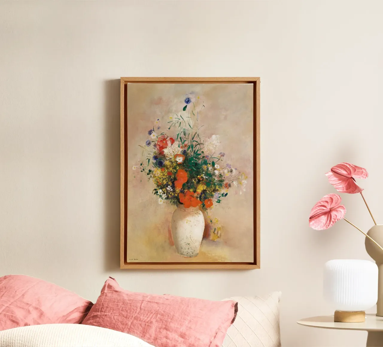 Vase of Flowers (Pink Background) tela con Cornice a cassetta da vintageshop
