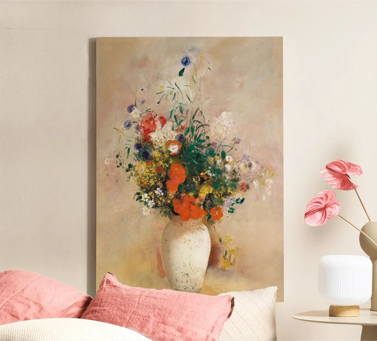 Vase of Flowers (Pink Background) tela con Cornice a cassetta da vintageshop