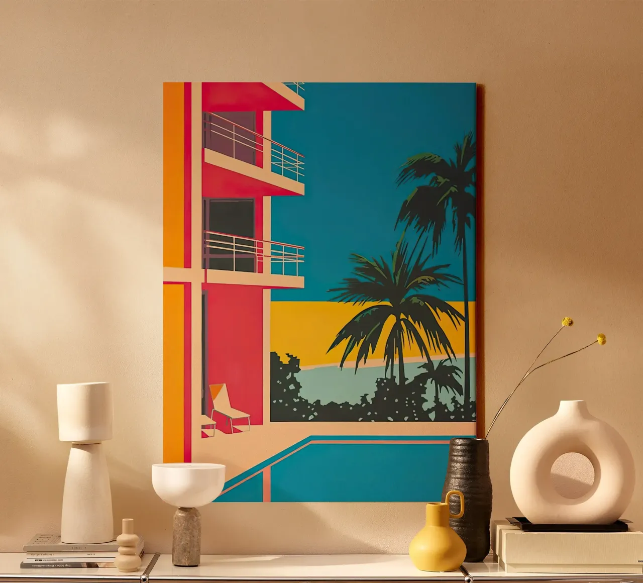 Palm Trees In The Swimming Pool lienzo con Marco flotante de Leonard Barreiro