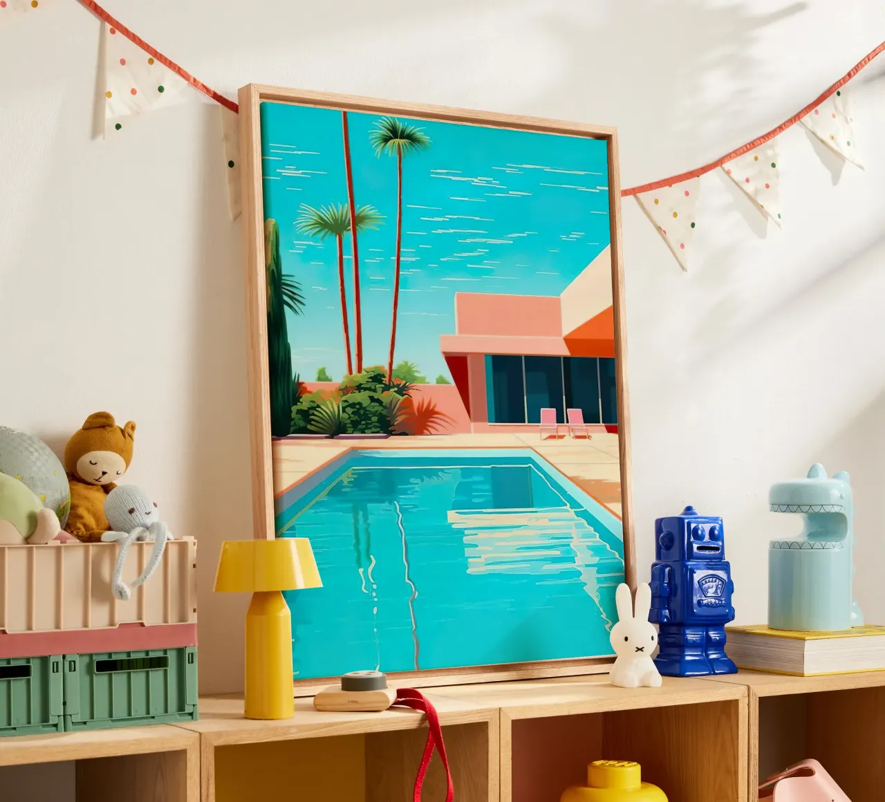 Modern House With Swimming Pool canvas with Floater frame by Leonard Barreiro