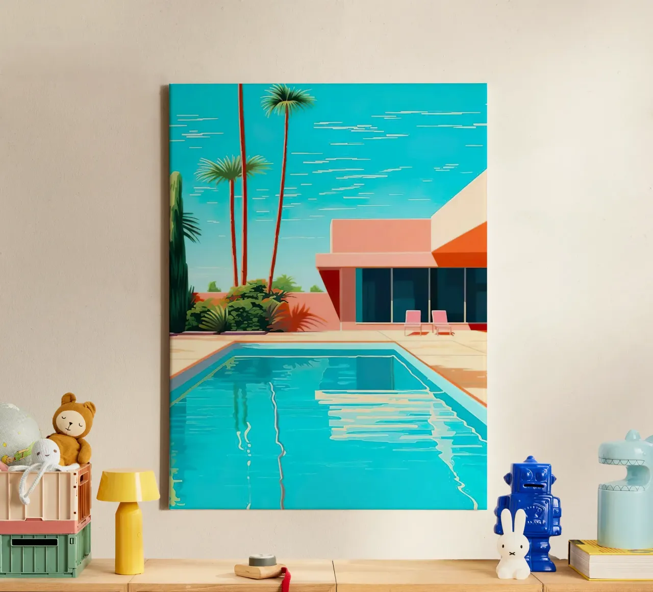 Modern House With Swimming Pool canvas with Floater frame by Leonard Barreiro