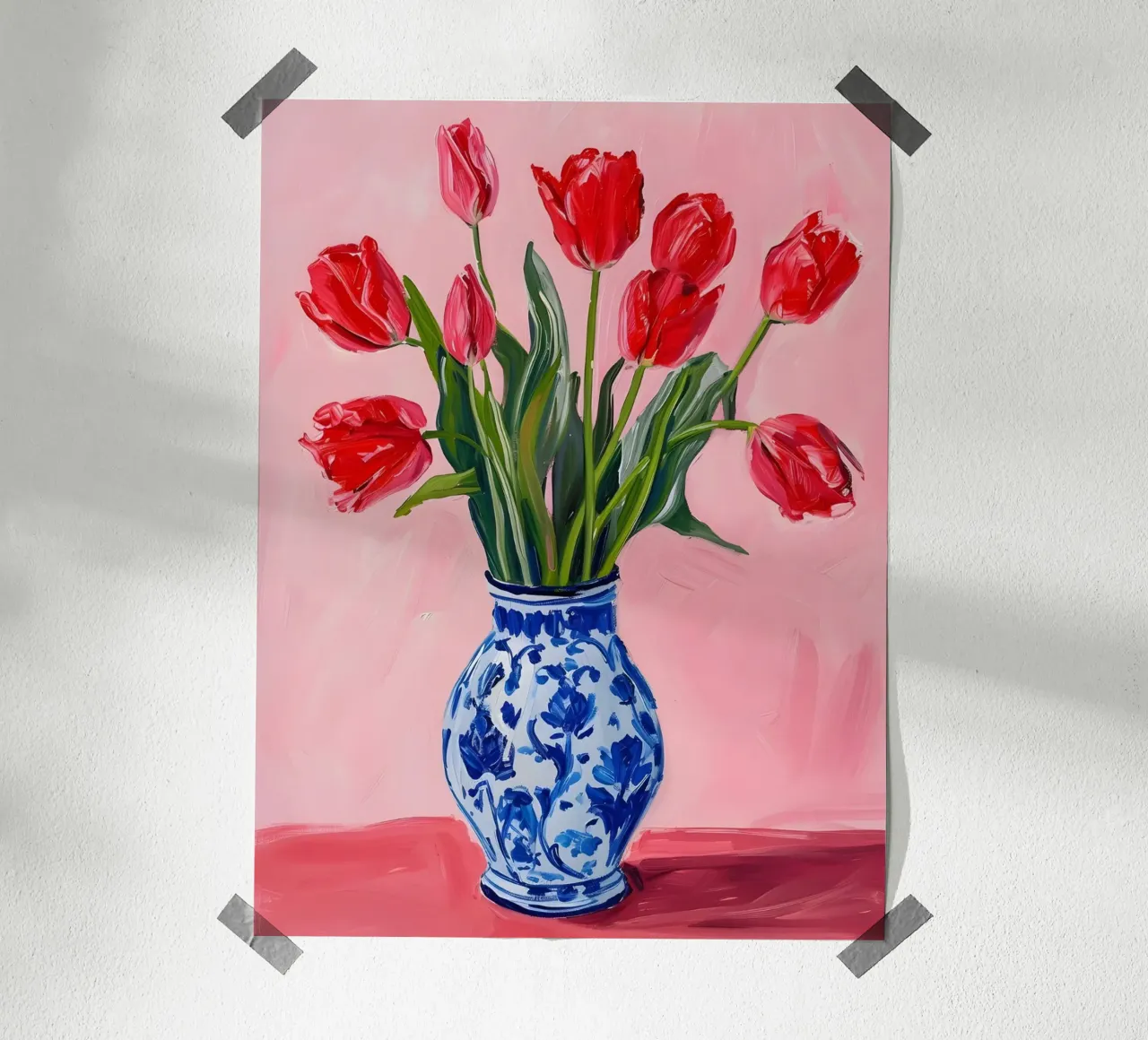 Tulipani rossi in vaso poster con telaio in legno da Yaso Design & Art