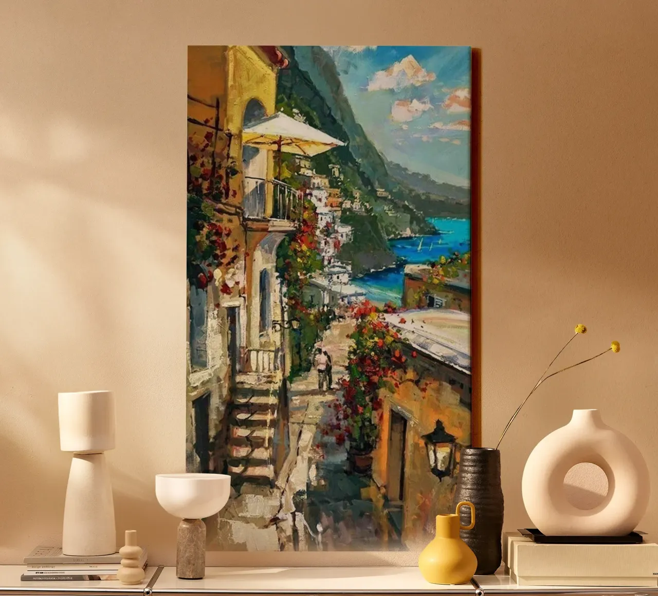 kustlijn berghellingen canvas met Baklijst van belong shop