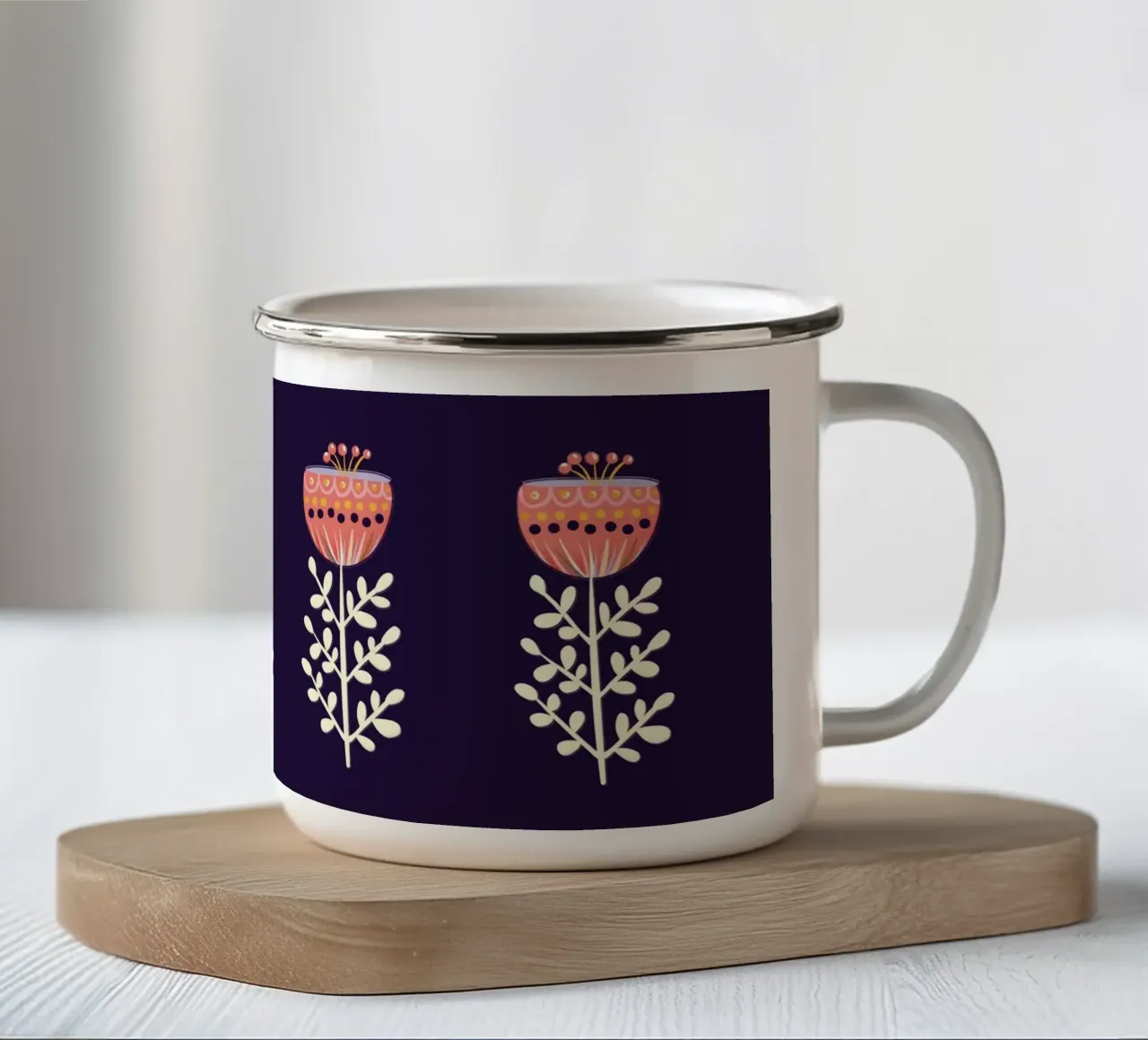 Fiore folk-scandinavo in colori vivaci tazza in smalto da showmemars