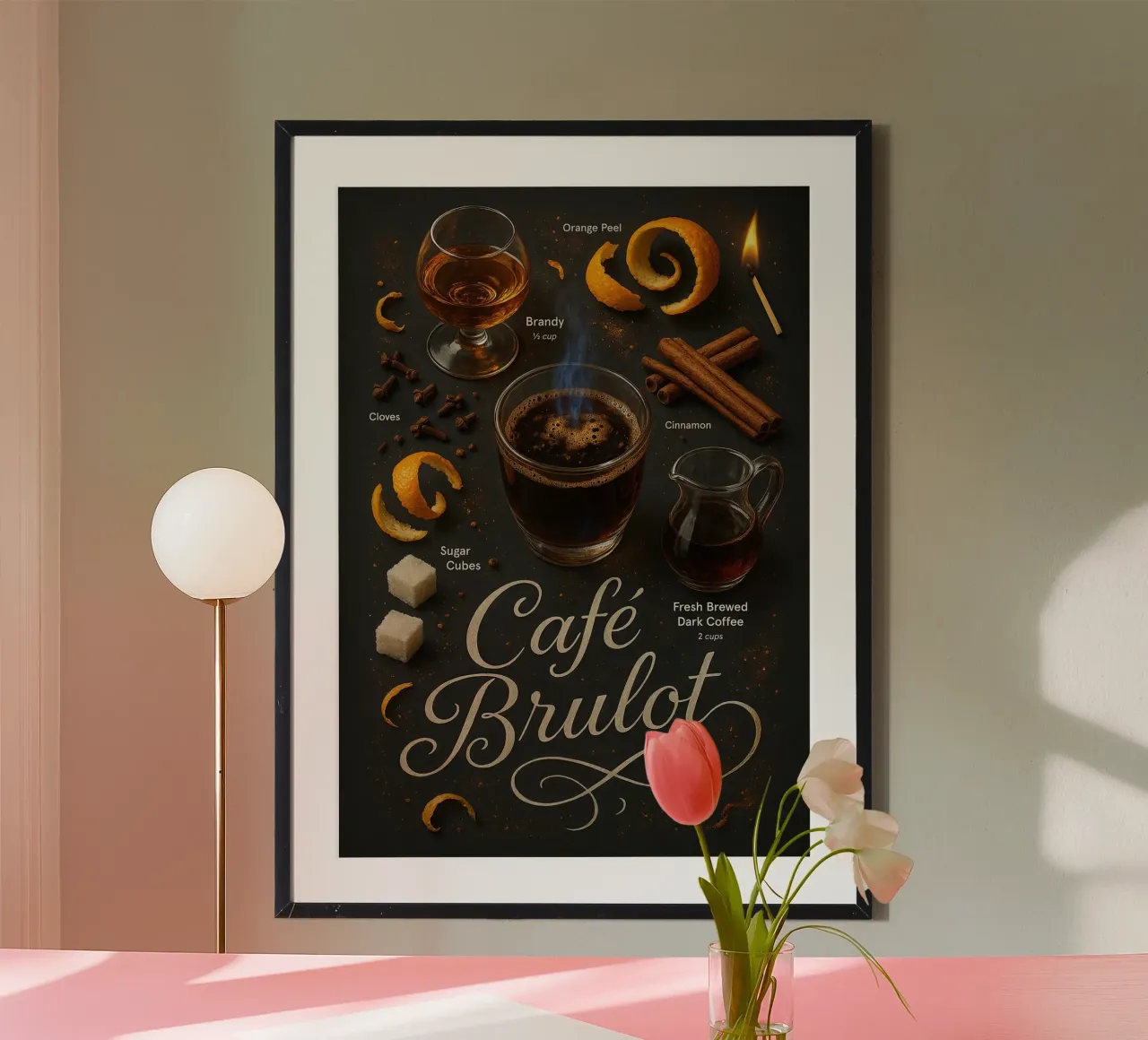 Poster del Café Brûlot - Cocktail di caffè al brandy speziato e piccante poster da mesa