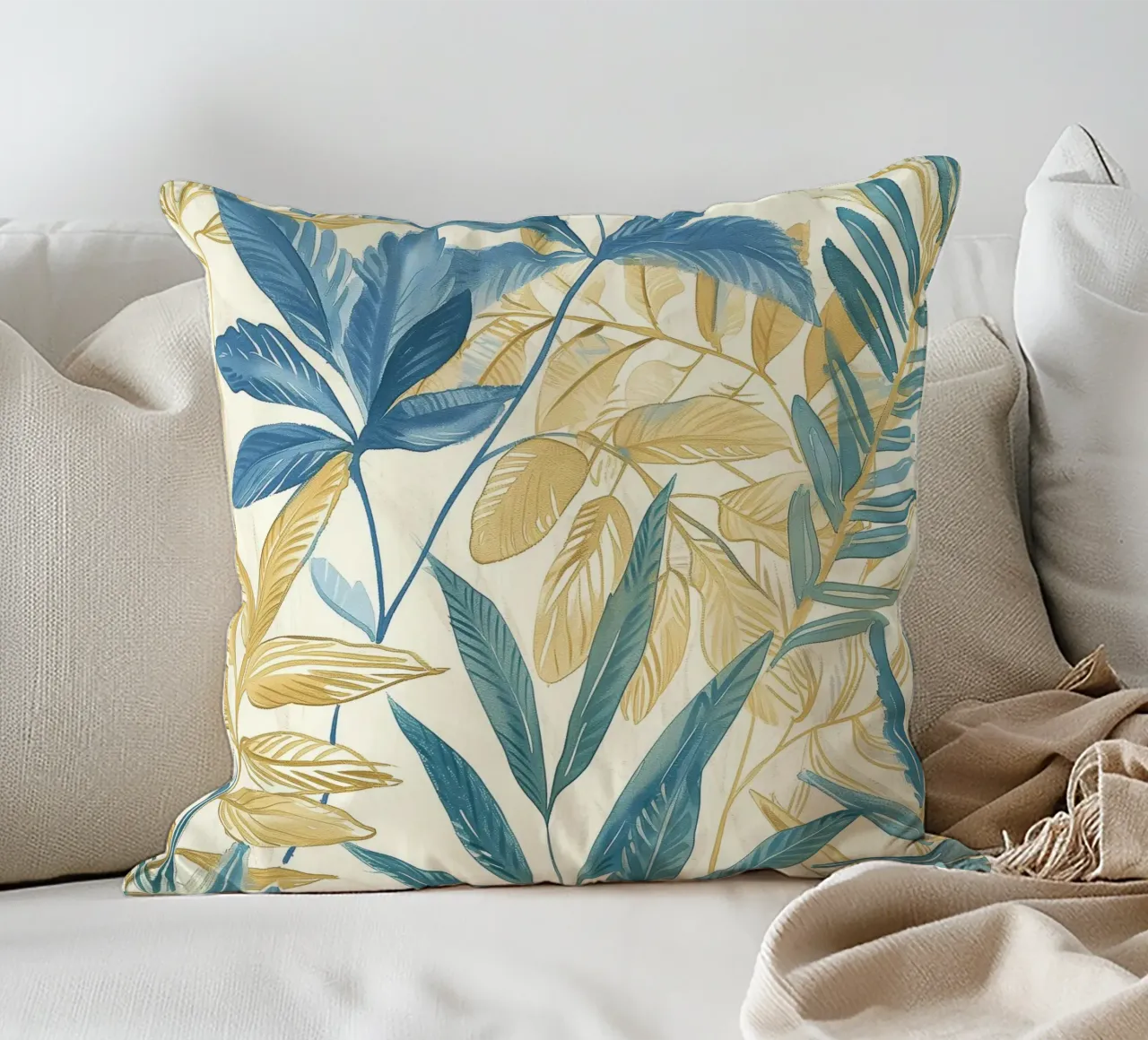 Boho Vintage Botanico Blu Tropicale Piante Spirituale Fiore cuscino da Gentle Echoes Art