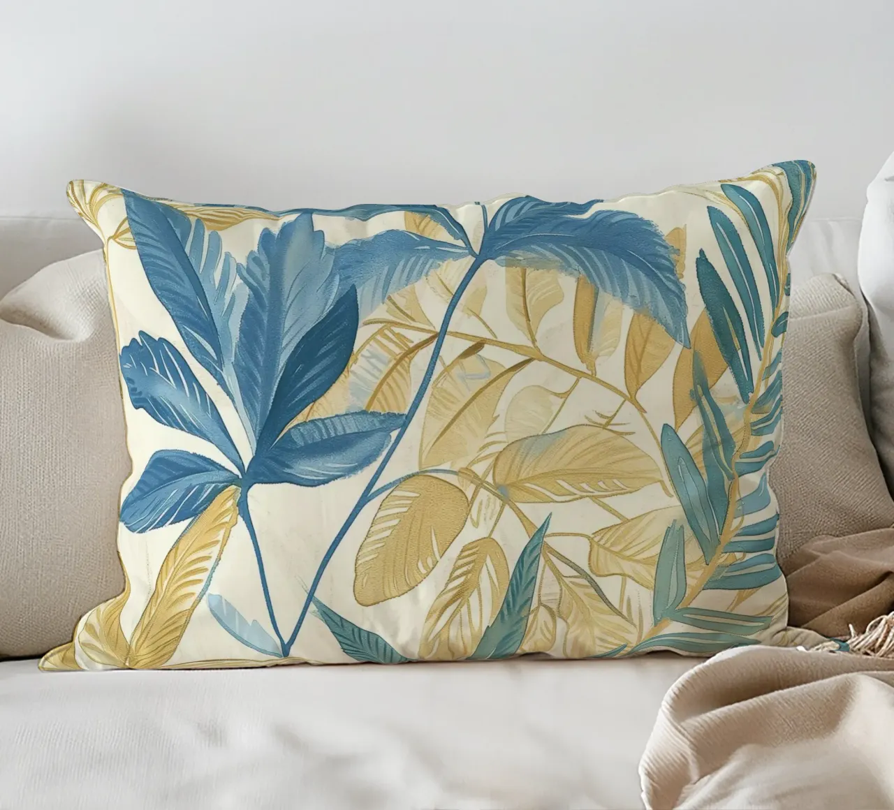 Boho Vintage Botanico Blu Tropicale Piante Spirituale Fiore cuscino da Gentle Echoes Art